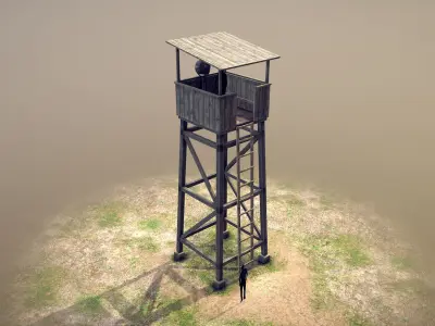 Observation Tower 01 with Damage Low-poly 3D model