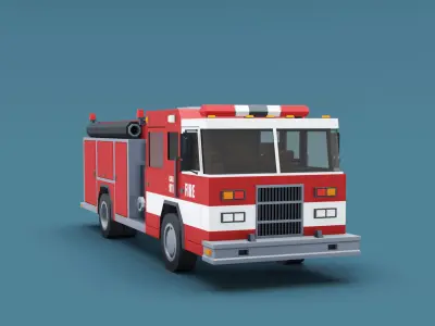 Cartoon Stylized American Fire Truck Low-poly 3D model