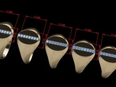 Dainty Signet Ring Diamond Strip Mix Sizes 3D print model