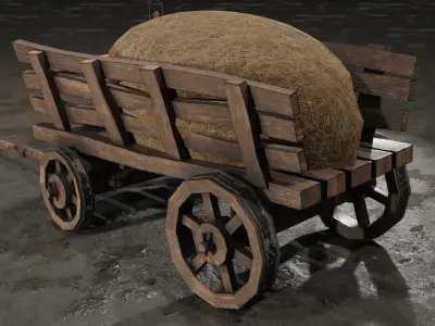 Stylized medieval cart with a lamp and hay Low-poly 3D model purchase