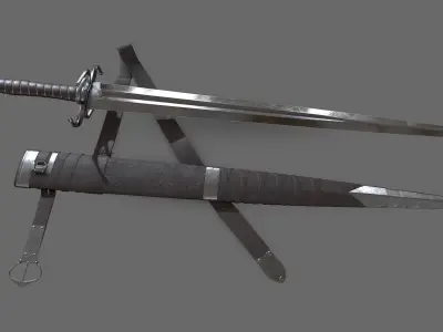 Longsword with scabbard and belt Low-poly 3D model