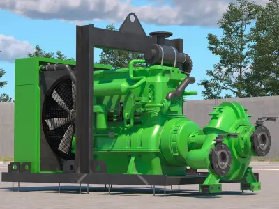 Mobile Diesel Water Pump on Frame 3D model