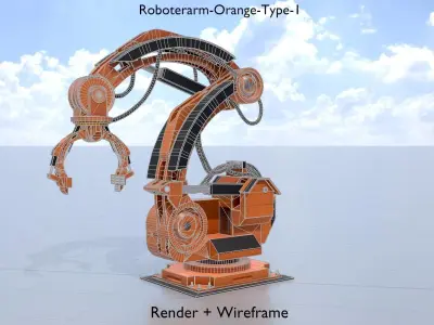Robot arm Type-1 orange Low-poly 3D model