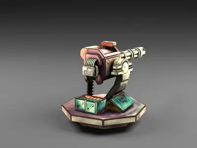 Carton turret machine gun Low-poly 3D model