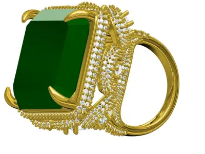 Antique Huge Green Emerald Stone Cocktail Ring 3D print model