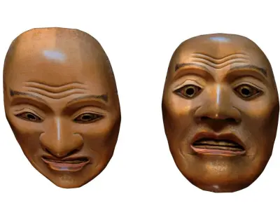 Yorimasa Mask Japan Noh Theatre Play Helmet Face wood decor art Low-poly 3D model