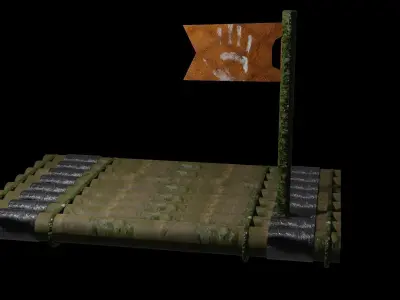 3Wrap Low Poly 3dModel pile of barrels with flag on top Low-poly 3D model
