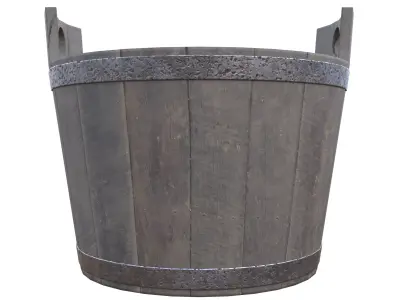 Rustic Wooden Bucket Low-poly 3D model