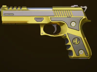 Golden Pistol 02 All PBR Unity UE Textures Included Low-poly 3D model