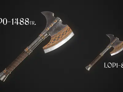 Fantasy Axe 2 - 4 Variations 3D Model Collection