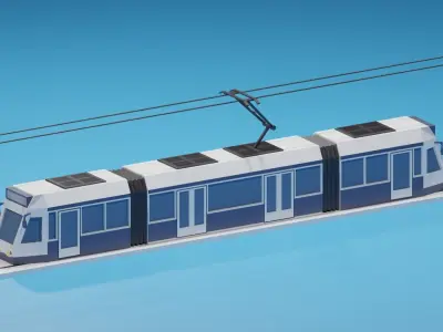 lowpoly Cartoon Tram Low-poly 3D model