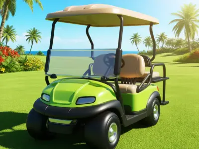 Tropical Golf Cart Vibrant Green Vehicle Beachside Course 3D Low-poly 3D model