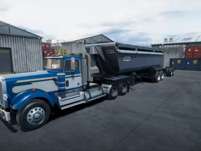 Semitruck with dump trailer unity asset Low-poly 3D model