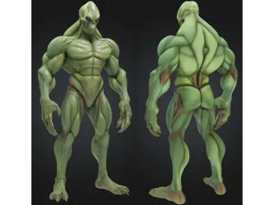 Alien Creature Organic Humanoid Monster for Sci-Fi Low-poly 3D model