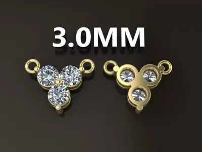 3 Stone Triangle Frame Solitaire Pendant 3mm 3D print model