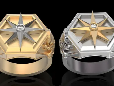 Pirate compass ring silver gold printable jewelry 3D model 3D print model