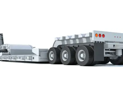 Truck with Lowboy Trailer 3D model 4