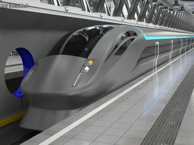 Futuristic Train with Cars Silver 3D model