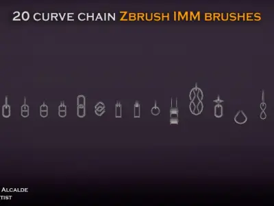 CHAINS 20 IMM Curve Pack ZBRUSH Brushes Low-poly 3D model