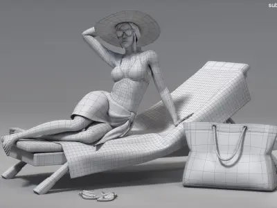 Female Bather Animated HQ 3D model