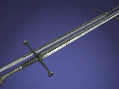 Anduril sword from LOTR with scabbard band and stand Low-poly 3D model