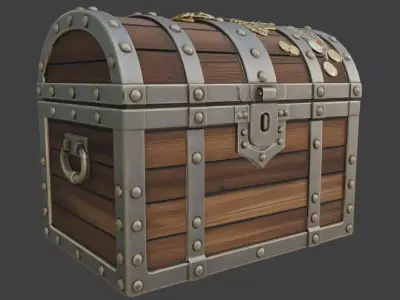 Medieval Wooden Treasure Chest 3D model