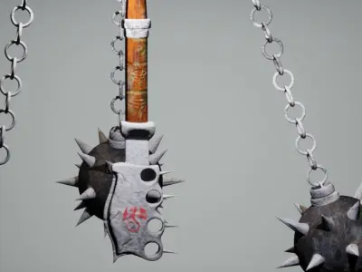 3 Headed Spiked Mace Low-poly 3D model
