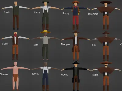 Low poly western character Pack Low-poly 3D model