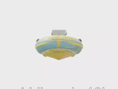 Yellow-Blue Rescue Boat with Rounded Nose and Inflatable Sides Low-poly 3D model