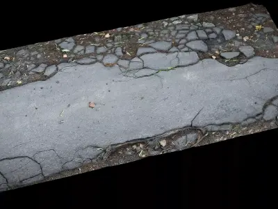 asphalt cracked tree roots part part5 Photogrammetry Low-poly 3D model