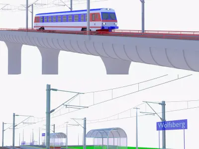 Railway station and bridge III 3D Model Pack