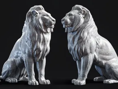 Sitting Lion Sculpture PBR Low-poly 3D model