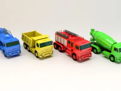 Toy Trucks Set Low-poly 3D model