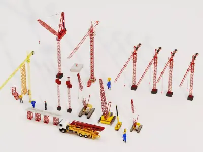 Heavy Construction Crane And Industrial Machinery Mega Pack 3D model