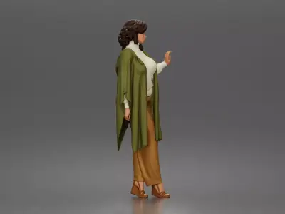 Woman wearing cape turtleneck sweater tailored trousers heels 3D print model