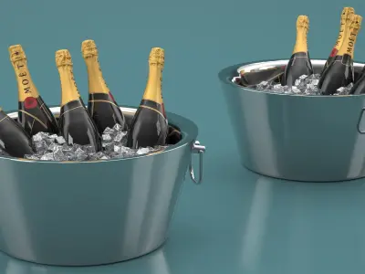 Moet Champagne Bottles in Ice Bucket 3D model