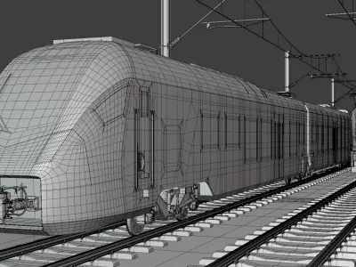 Stadler Flirt and Siemens Vectrain on bridge 3D model