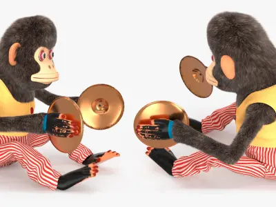 Windup Monkey Toy with Cymbals Striped Red Fur for Maya 3D model