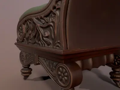 Old wooden chair Low-poly 3D model