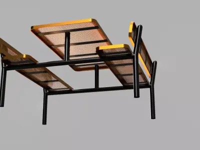 Modern Industrial Bench Table Set 3D Model 3D model