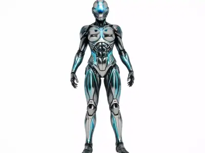 Cyberpunk Cyan Chrome Female Android 3D model