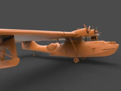 PBY-5A orange propeller plane 3D print model