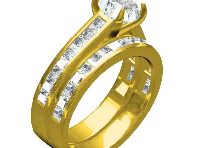 Antique Solitaire Bridal Engagement Ring with Band 3D print model