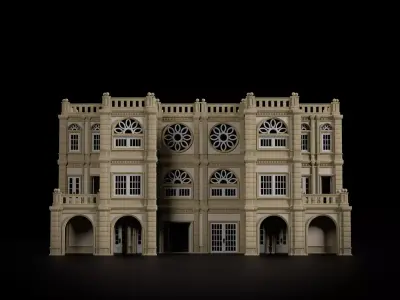 CLASSIC EUROPEAN KITBASH 03 MODULAR BUILDING WITH INTERIOR Low-poly 3D model