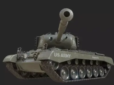 USA Army M46 Patton medium tank in Korean War Low-poly 3D model