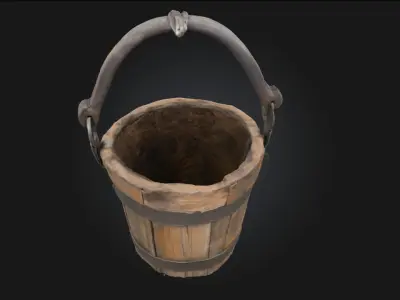Antique Wooden Bucket  Timeless Utility in Rustic Form 3D model