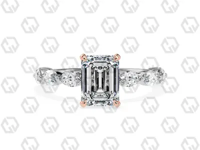 Ring 83 Emerald Shape marquise on shanks with Gems 3D print model