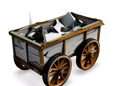 Low Poly Wooden Cart with Debris Low-poly 3D model