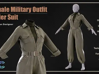 Low Poly Women Military Outfit Low-poly 3D model