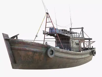 Trawler Fishing Vessel LOD Game Ready Rigged Low-poly 3D model